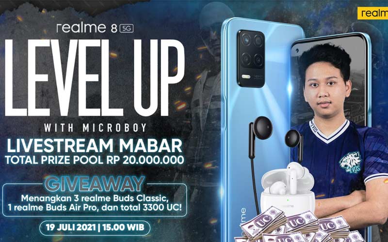 Livestream Mabar realme 8 5G LEVEL UP with Microboy Berhadiah Rp 20 Juta dan Giveaway AIoT realme