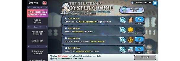 daftar misi yang harus diselesaikan pada event Oyster Cookie