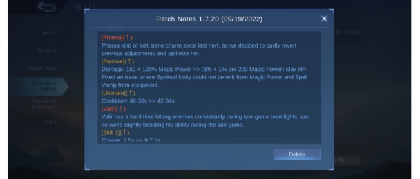 patch update Mobile Legends Pharsa untungkan Alter Ego