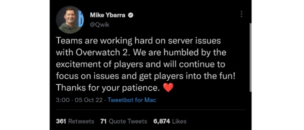 Mike Ybarra server Overwatch 2 Down