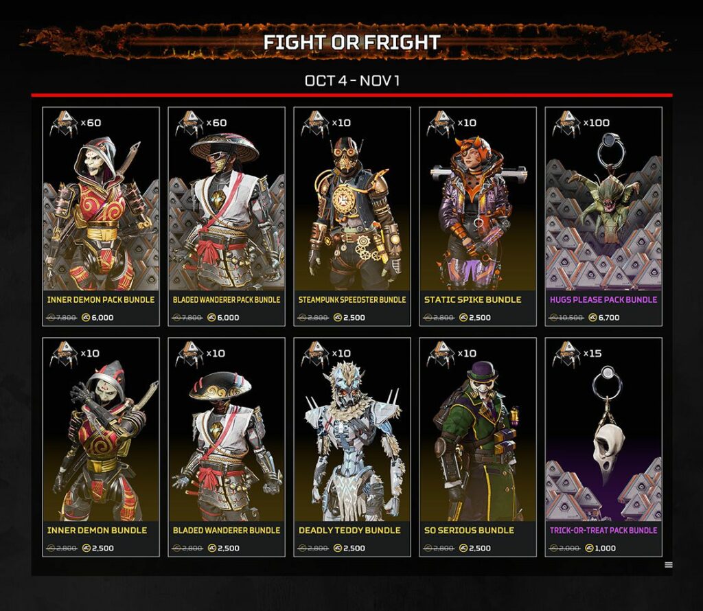 Apex Legends Fight or Fright Event 2022 skins sale