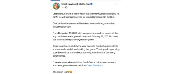 Crash Bandicoot On the Run Closure