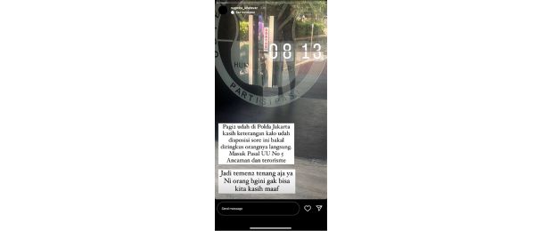 Hasfih diproses dengan pasal UU no.5 tentang teror dan intimidasi