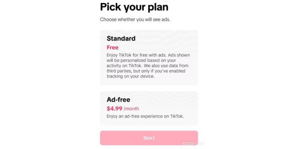 Layanan Tiktok Free ads yang dipatok dengan harga 4,99 dolar per bulan