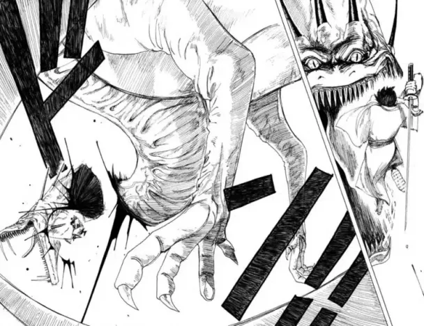 Ryuma membunuh naga di manga Monster karya Eiichiro Oda
