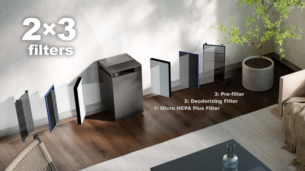 Sharp Purefit series FX–S120Y memiliki filter yang dapat menjernihkan udara sehingga menjadi lebih sehat untuk dihirup.