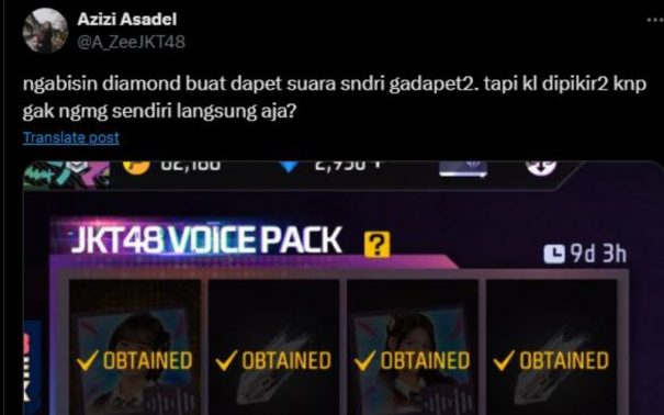 Skin Free Fire terlangka kolaborasi dengan JKT48.