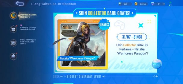 Moonton bagikan skin gratis MLBB yaitu skin collector Natalia.
